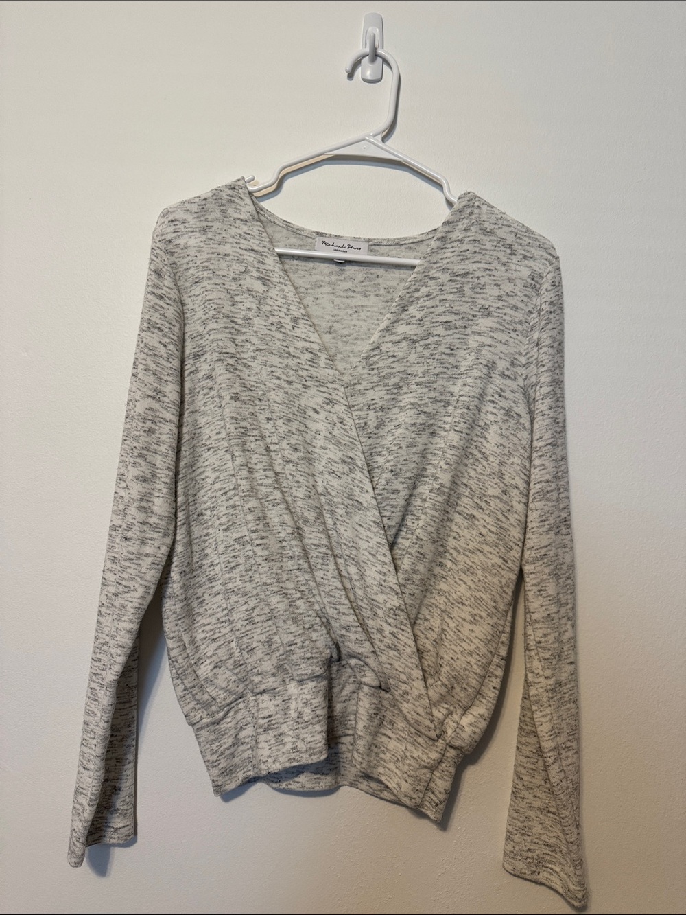 Michael Stars Heathered Light Gray Wrap-Front Long Sleeve Top